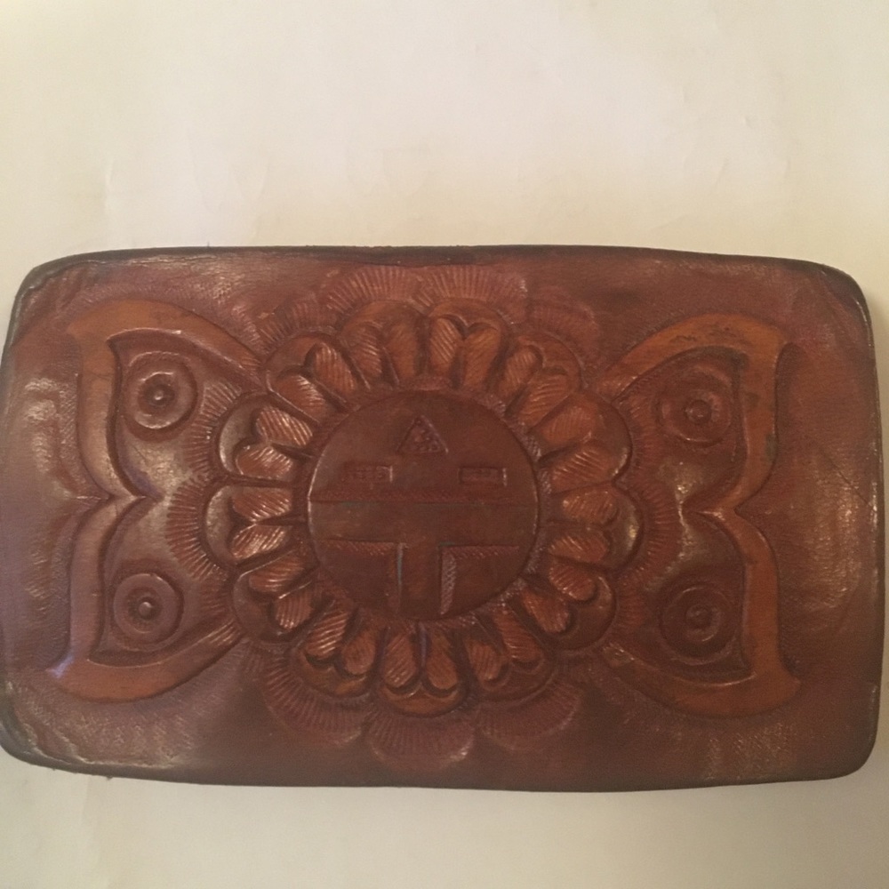 Hopi Sun Tooled Leather Belt Buckle